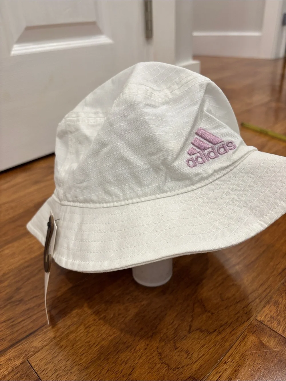 adidas White Bucket Hat with Lavender Logo NWT